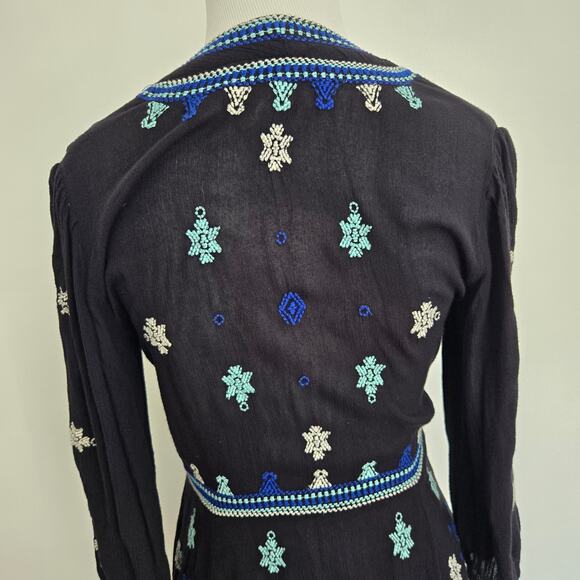 Free People Stargazer Mini Dress Embroidered Boho Festival Black Women XS - Picture 7 of 12